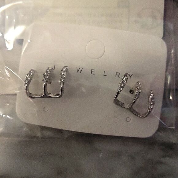 Dazzling Claw Design Stainless Steel Stud Earrings with Cubic Zirconia Silver - Picture 5 of 8